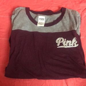 purple and gray t-shirt from pink